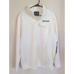 Spalding Womens Ivory Cream Pullover Sweater Snap Collar Front Pocket M